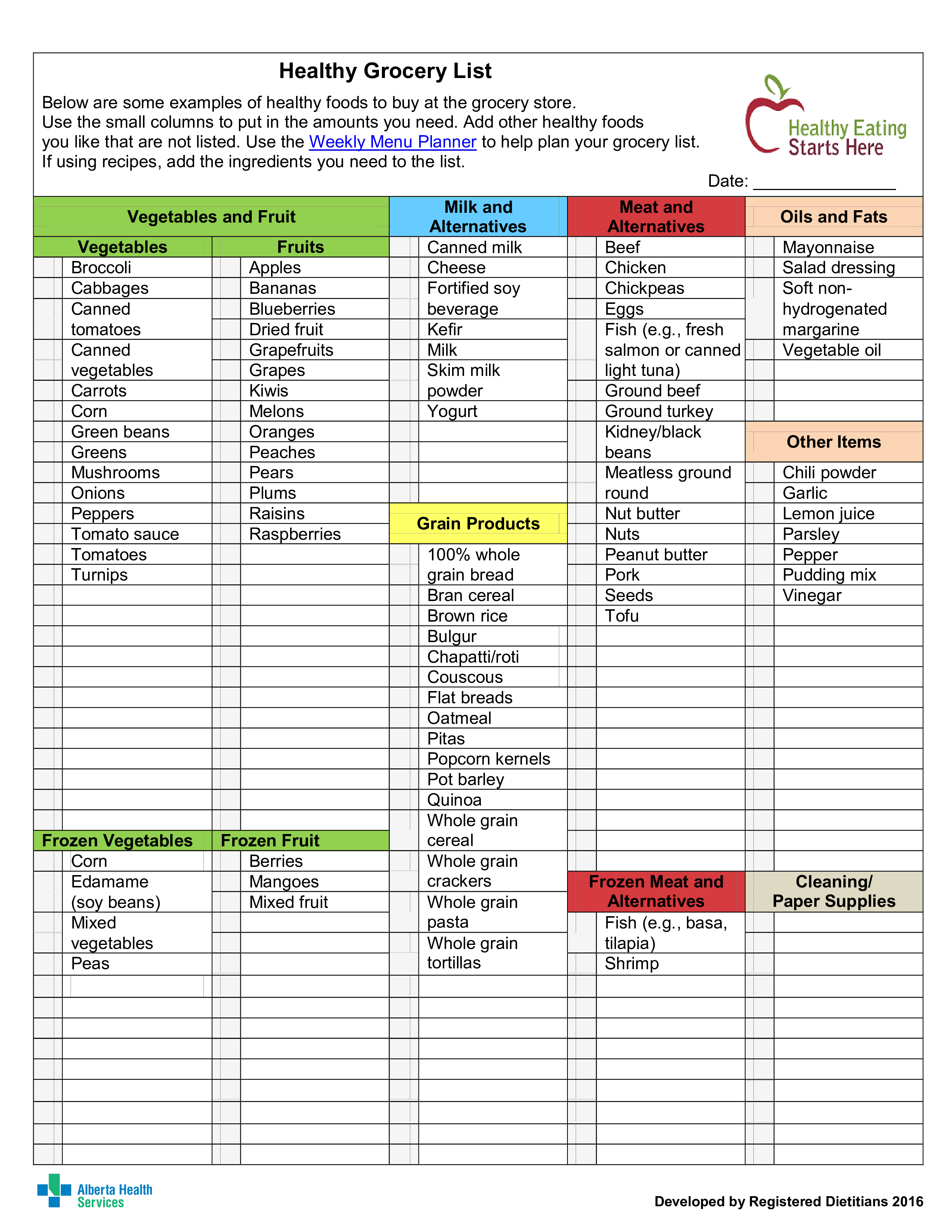 Free Templates For Grocery List