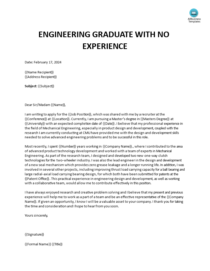 Engineering Graduate With No Experience 模板