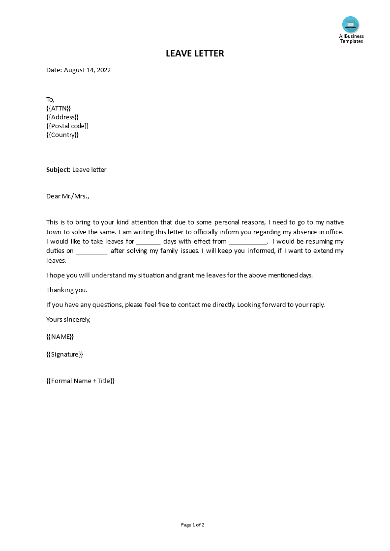 leave letter writing tips template