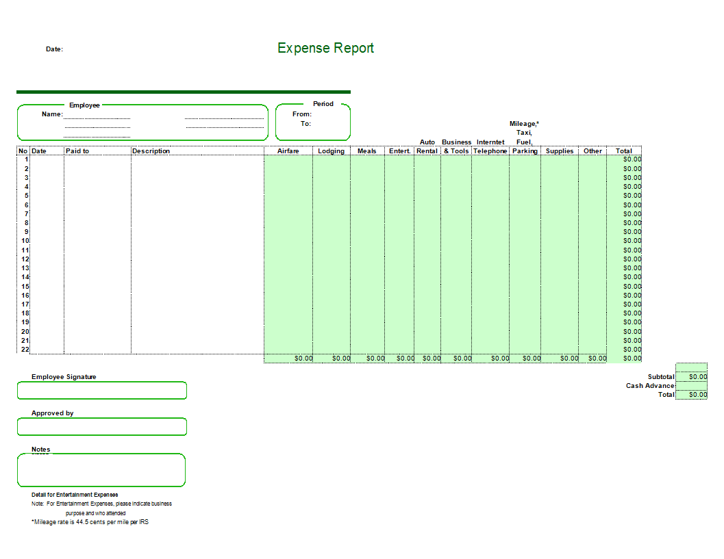 expense report template excel worksheet template