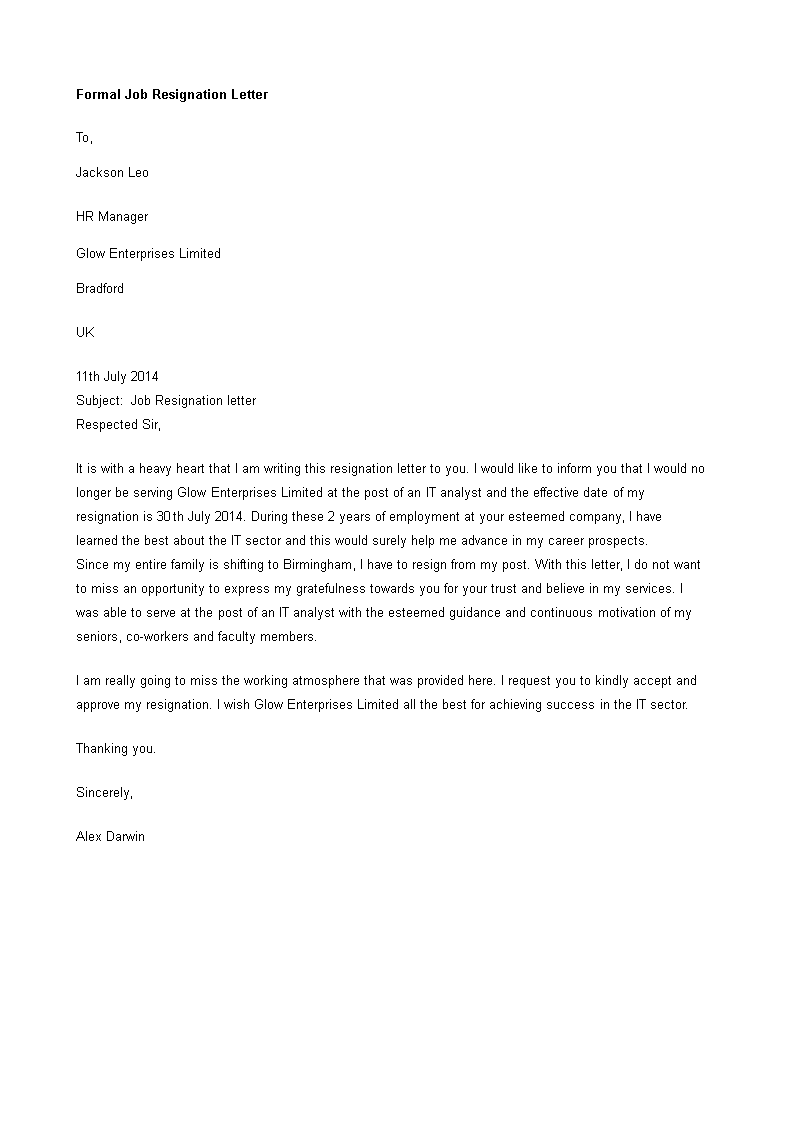 heartfelt job resignation letter voorbeeld afbeelding 