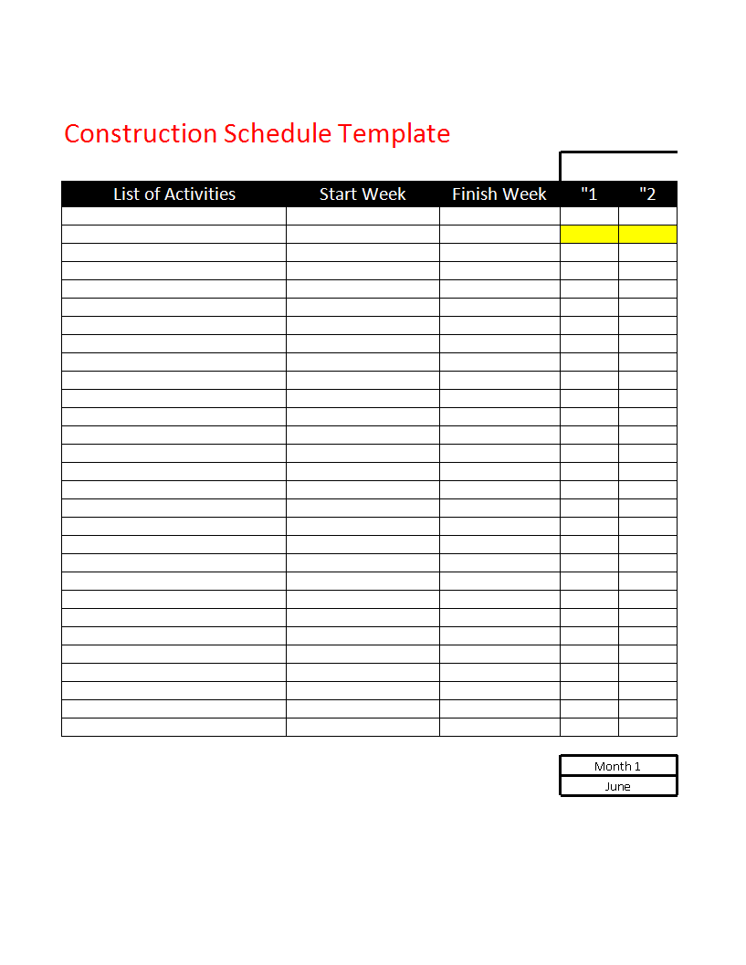 construction schedule template sheet in excel 模板