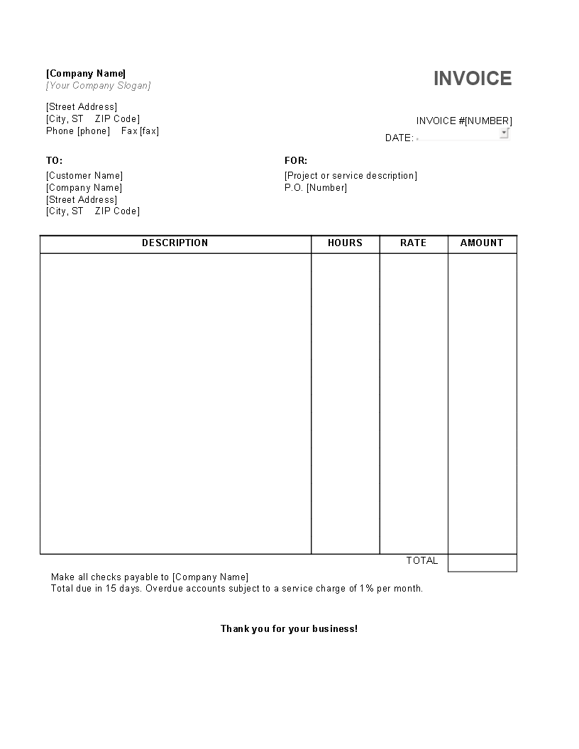 hourly service invoice word plantilla imagen principal