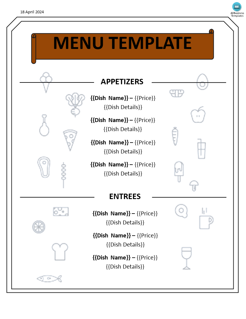 menu template google docs Hauptschablonenbild