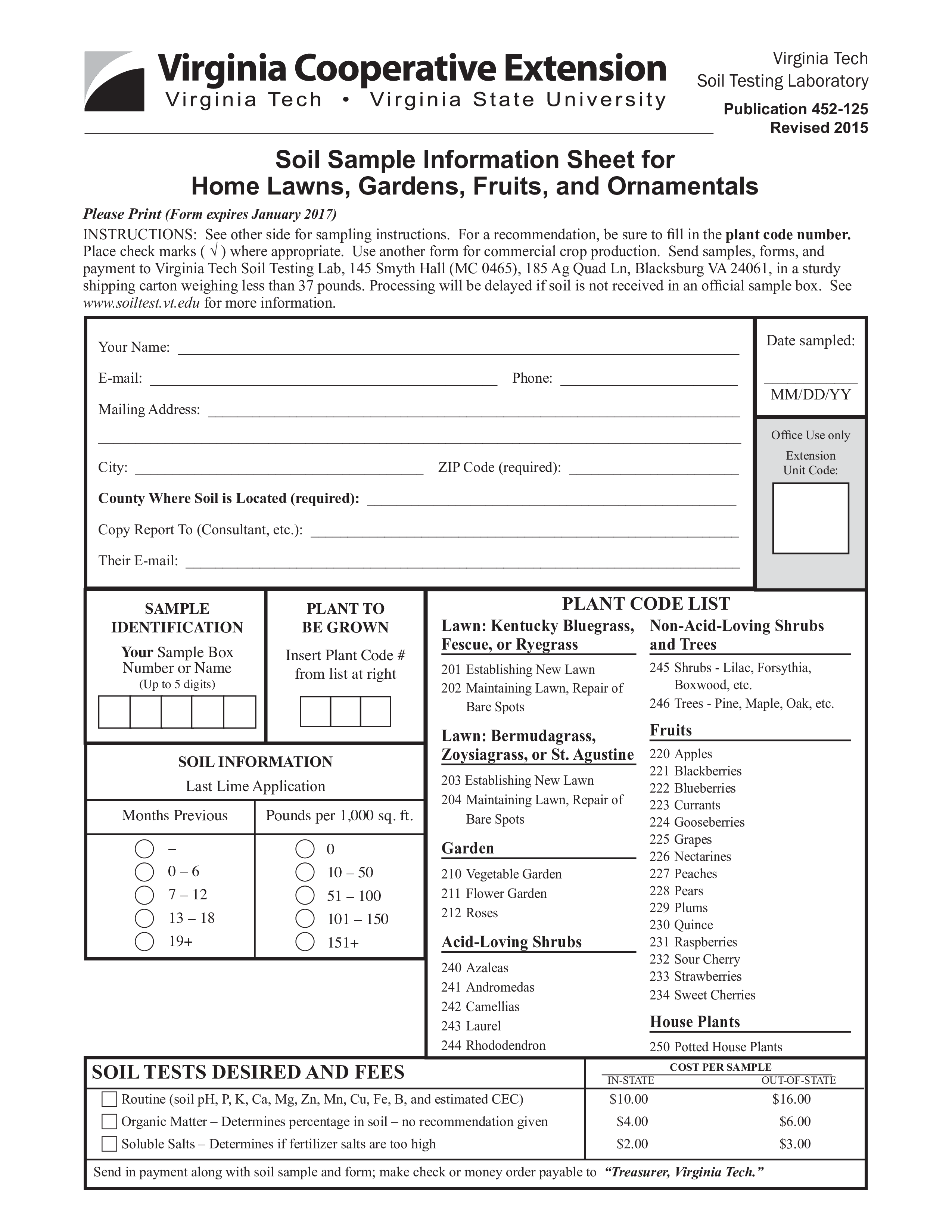 Soil Sample Information Sheet and Instructions main image