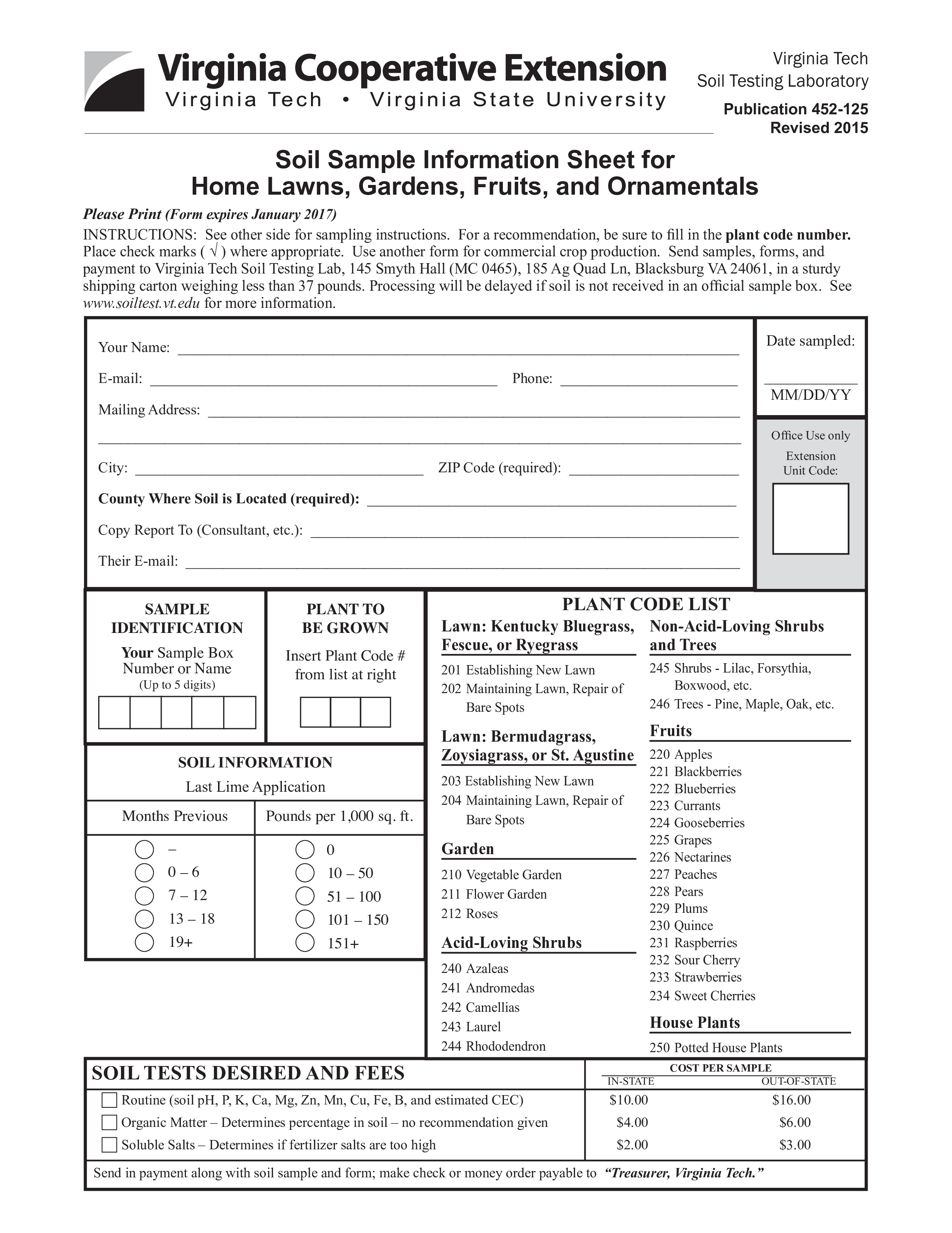 soil sample information sheet and instructions Hauptschablonenbild