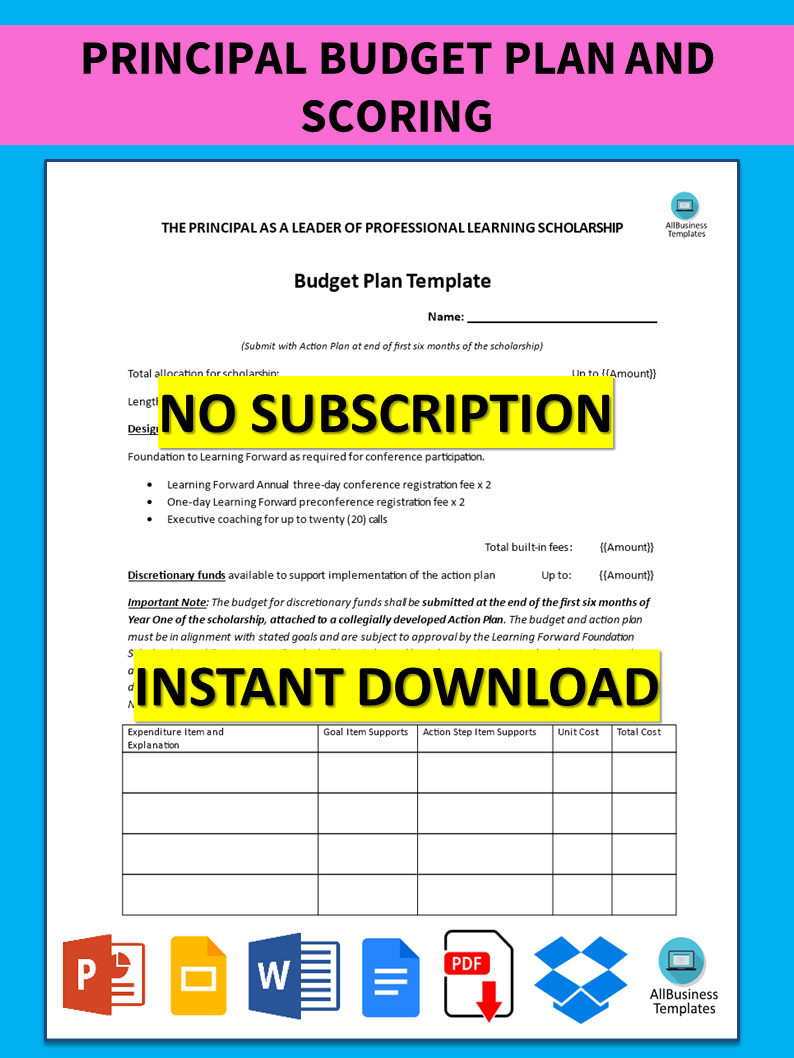 principal budget plan and scoring Hauptschablonenbild