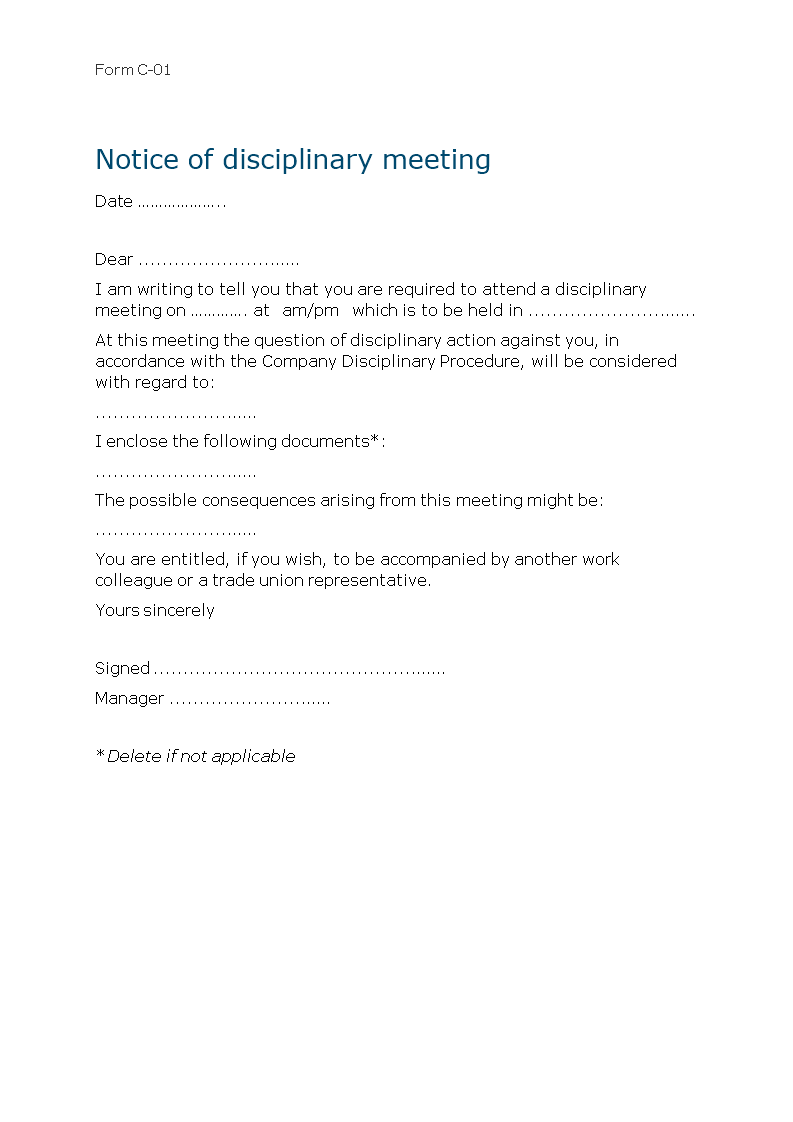 sample letter employee disciplinary meeting voorbeeld afbeelding 