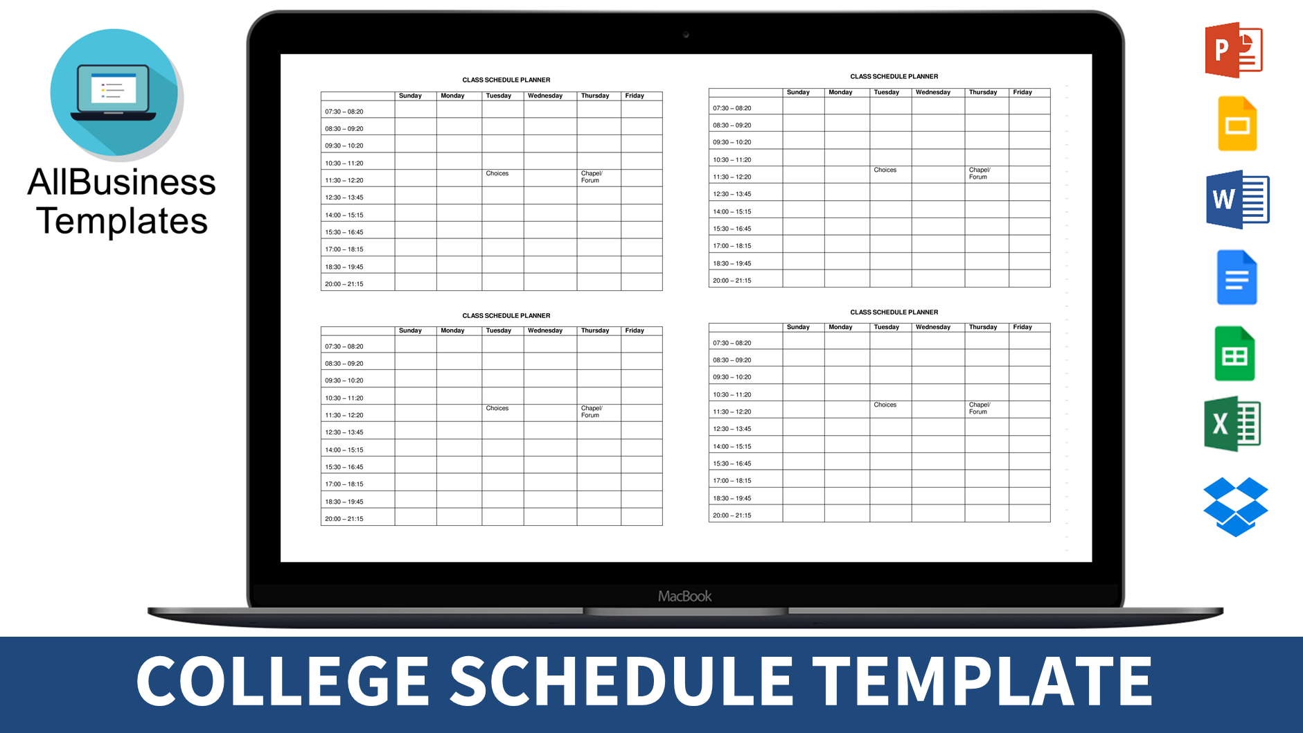 college class schedule planner modèles