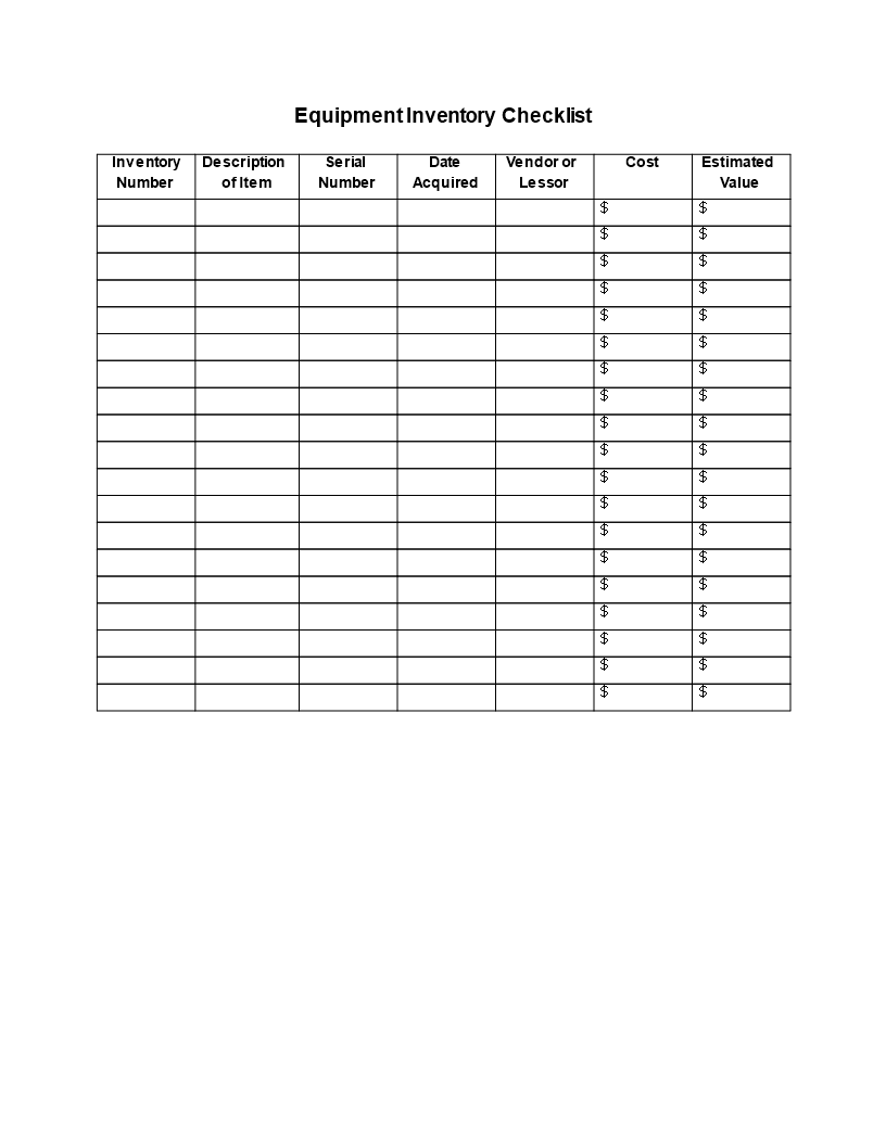 blank inventory checklist in word voorbeeld afbeelding 