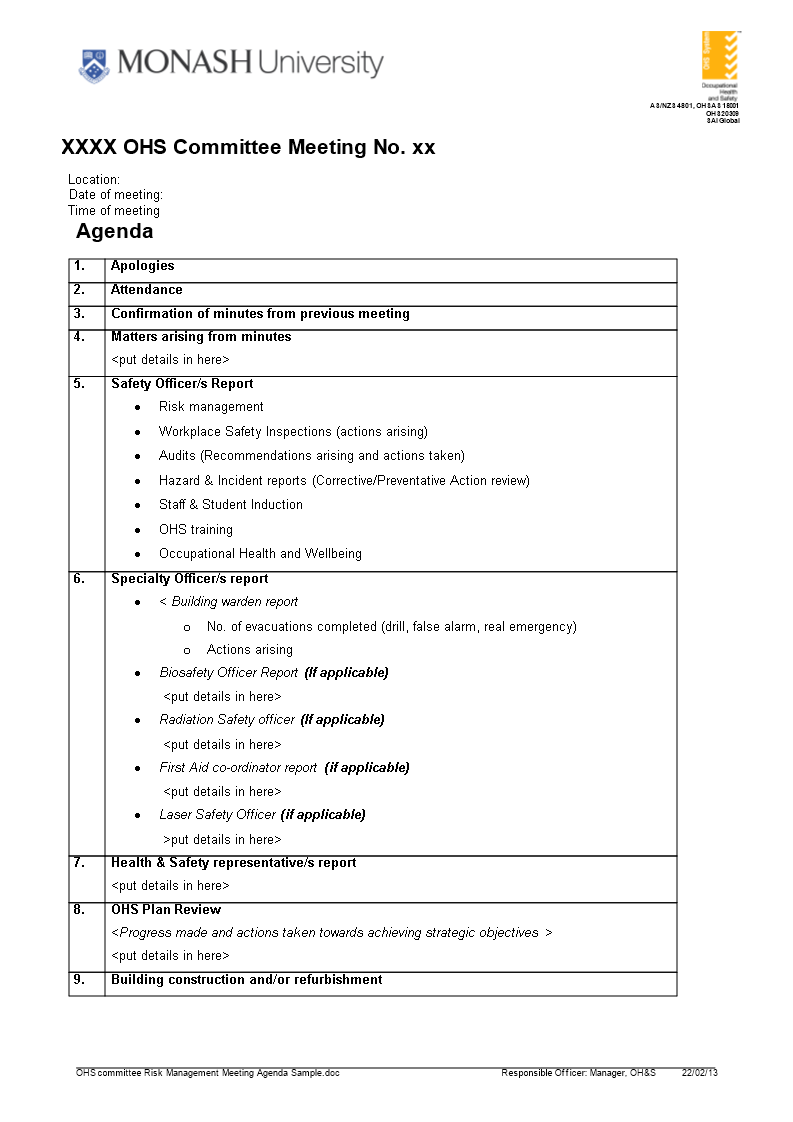 risk management meeting agenda Hauptschablonenbild