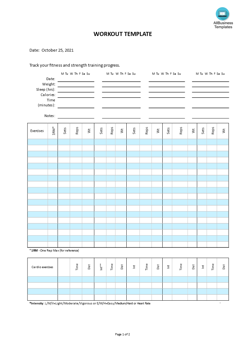 workout template template
