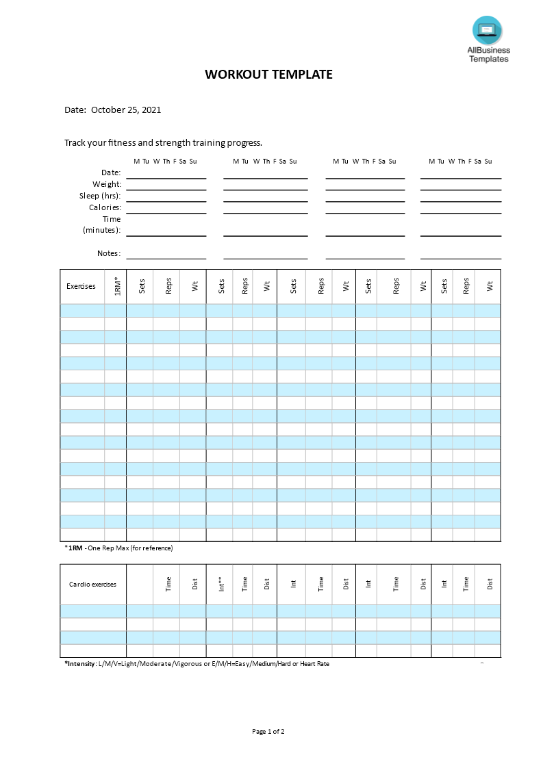 workout template Hauptschablonenbild