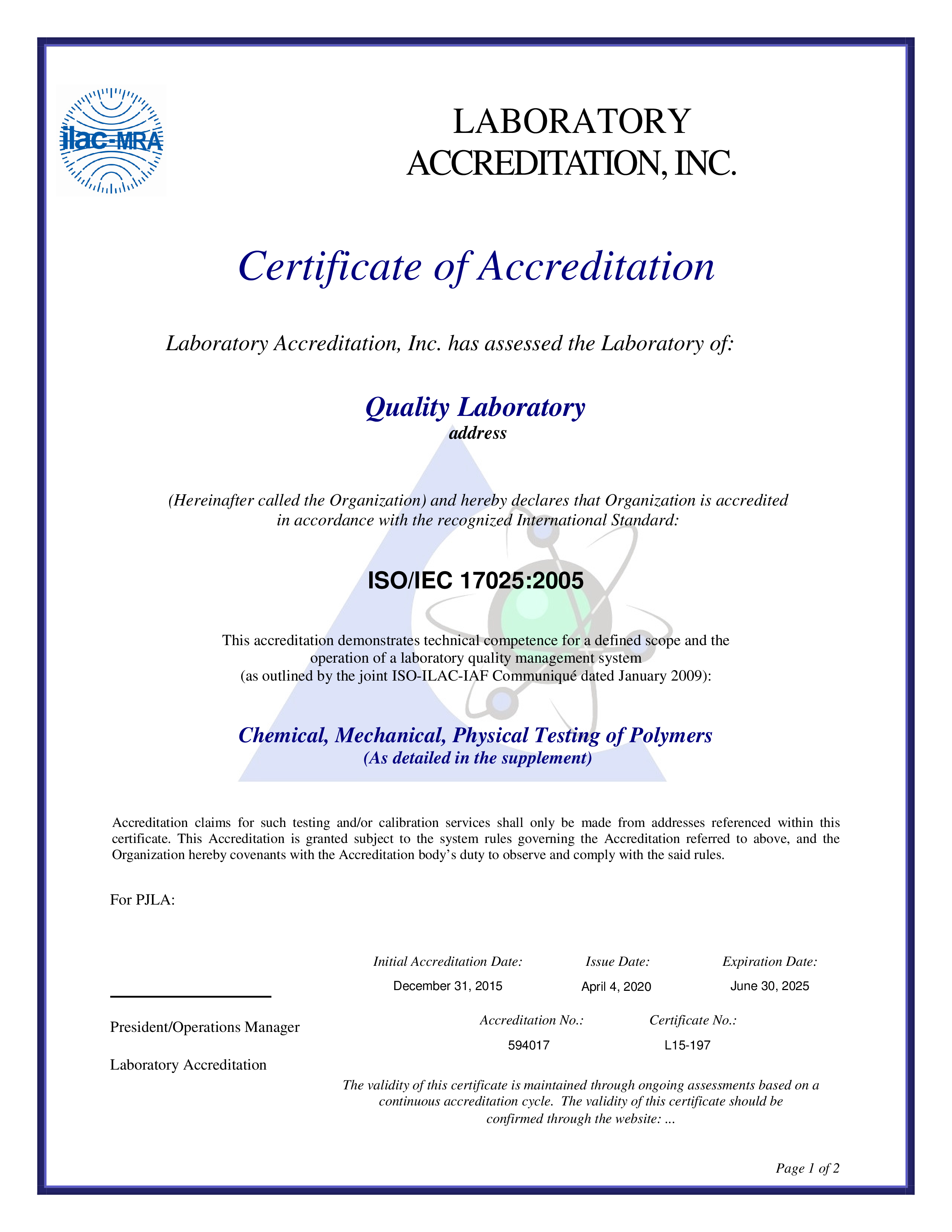 laboratory quality management certificate Hauptschablonenbild