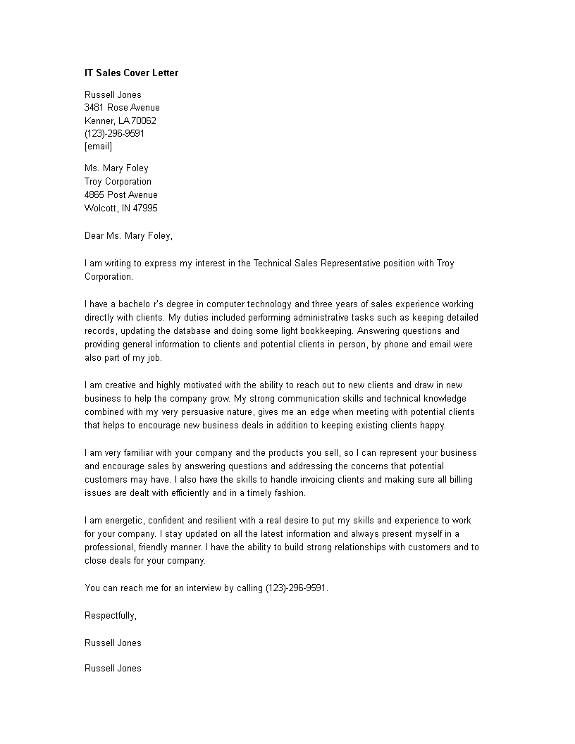 sales cover letter modèles