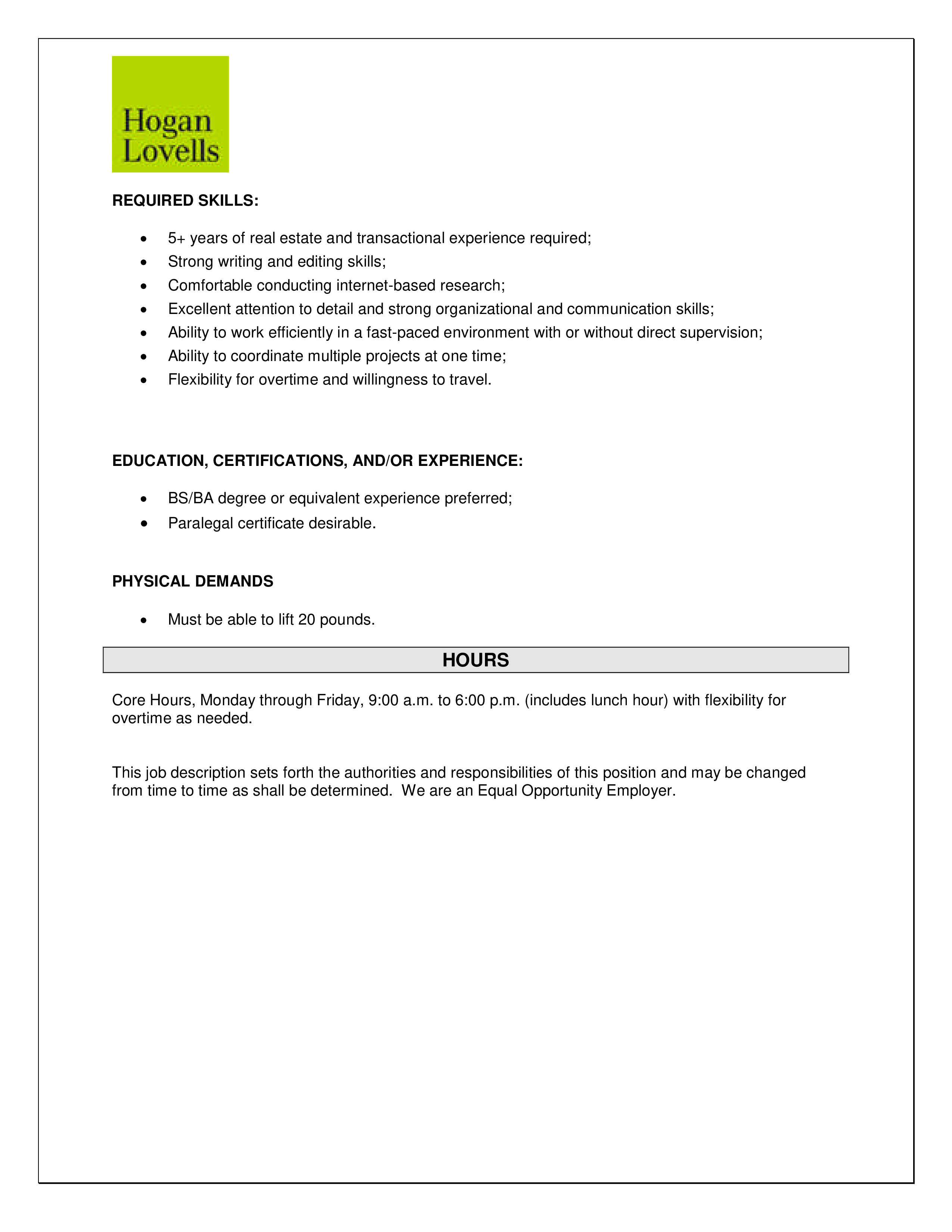 Paralegal Real Estate Job Description Templates at