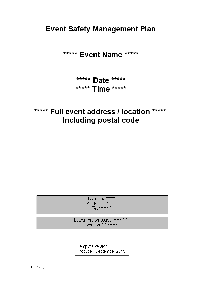 Event Safety Management Plan Word template main image