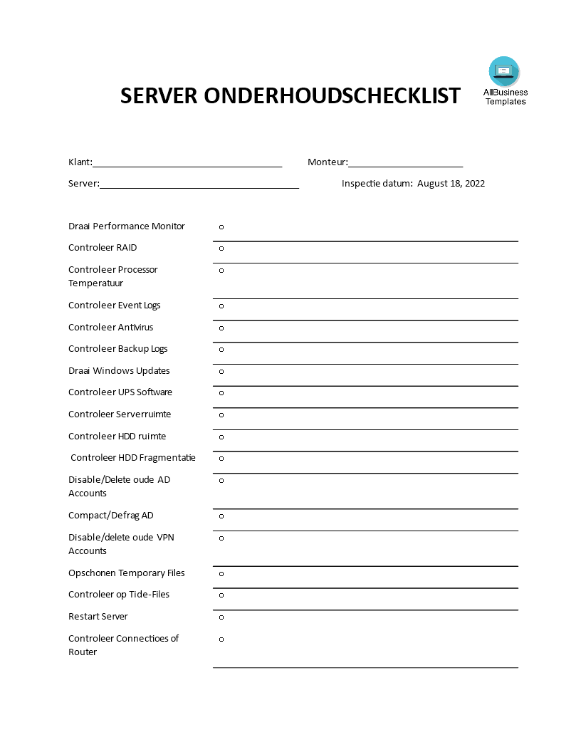 it onderhoudschecklist template