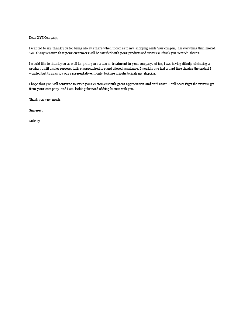 business appreciation letter template