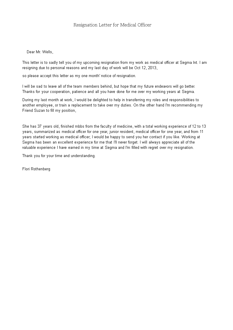 Resignation Letter As Officer