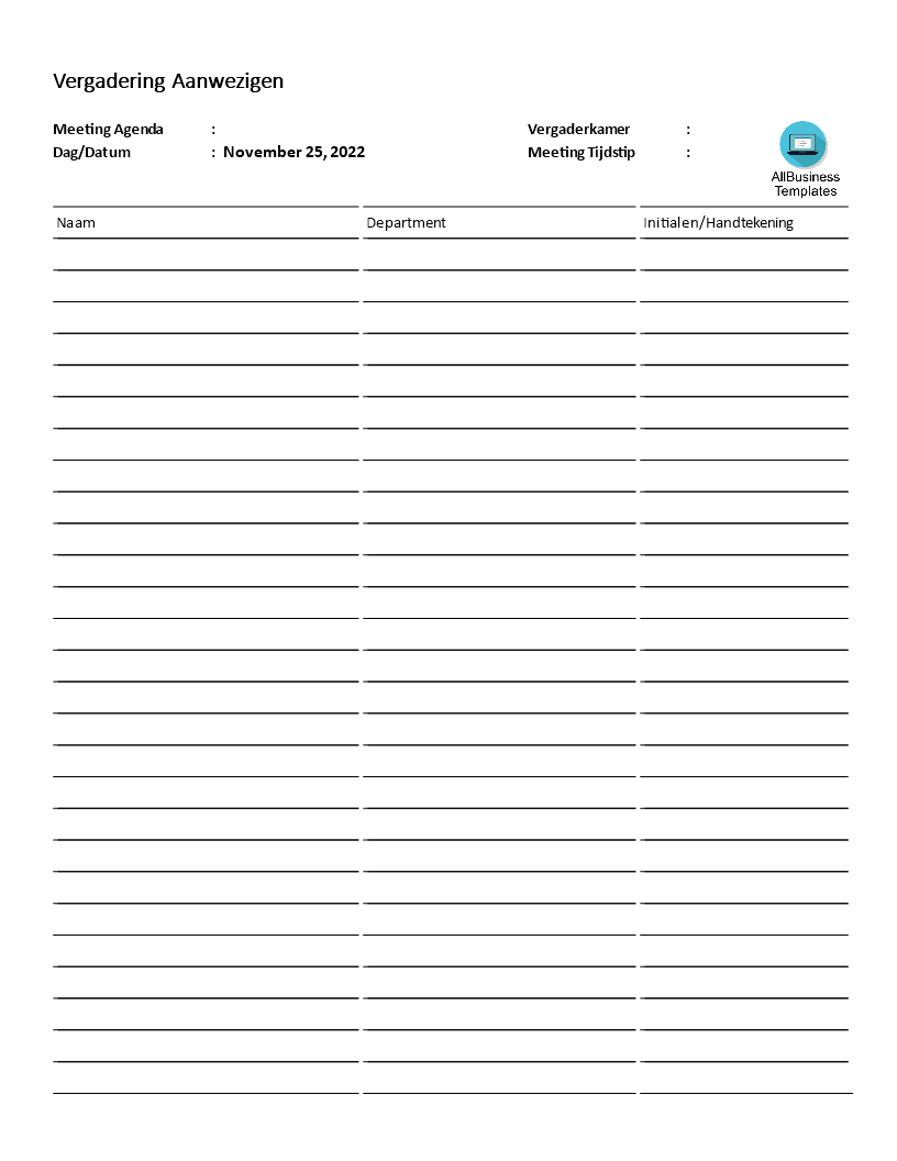 vergadering registratieformulier Hauptschablonenbild