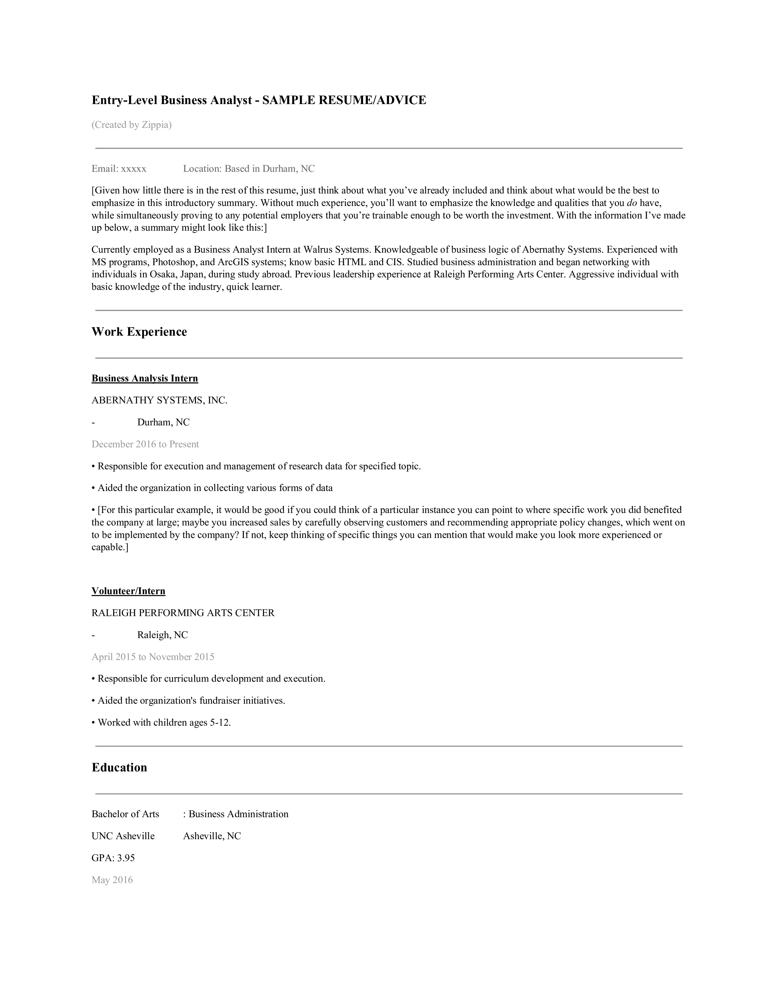 Business Analyst Entry Level Resume sample main image