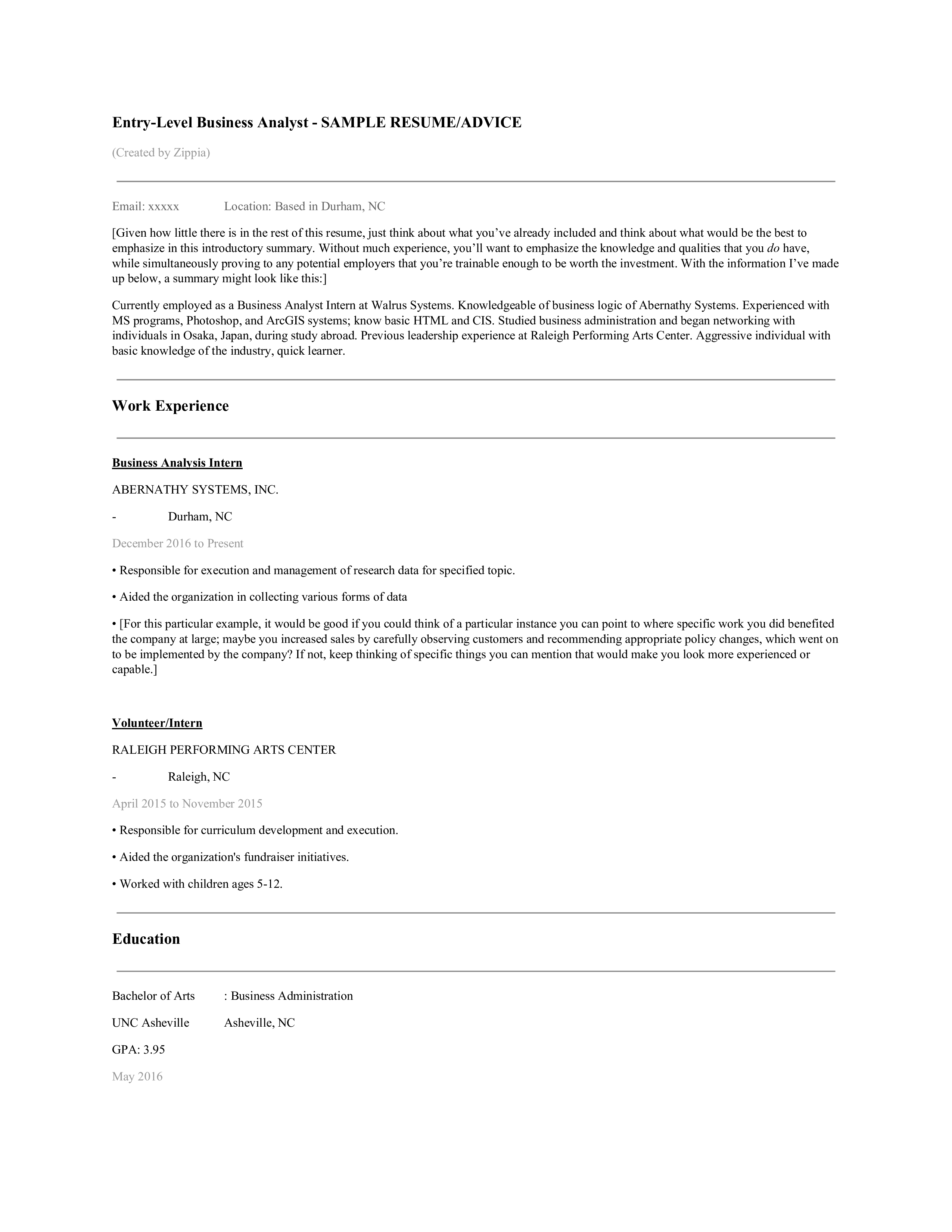 business analyst entry level resume sample template