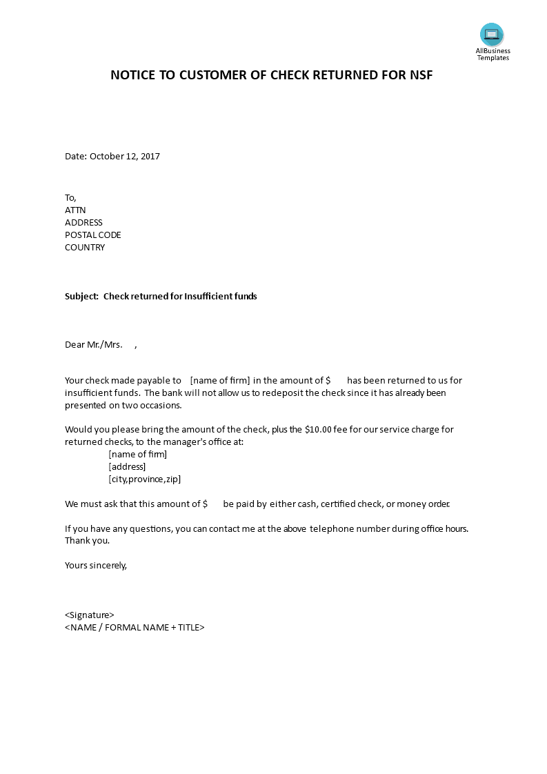 Returned Check Letter Template from www.allbusinesstemplates.com