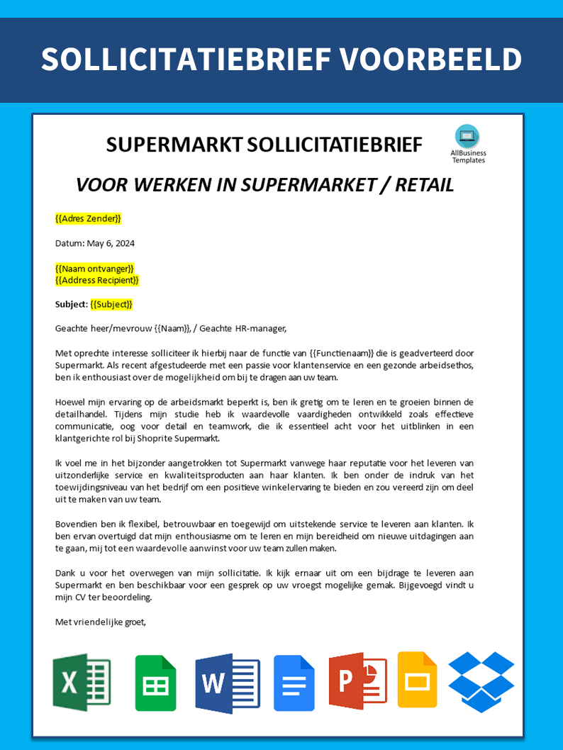 sollicitatiebrief supermarkt voorbeeld afbeelding 