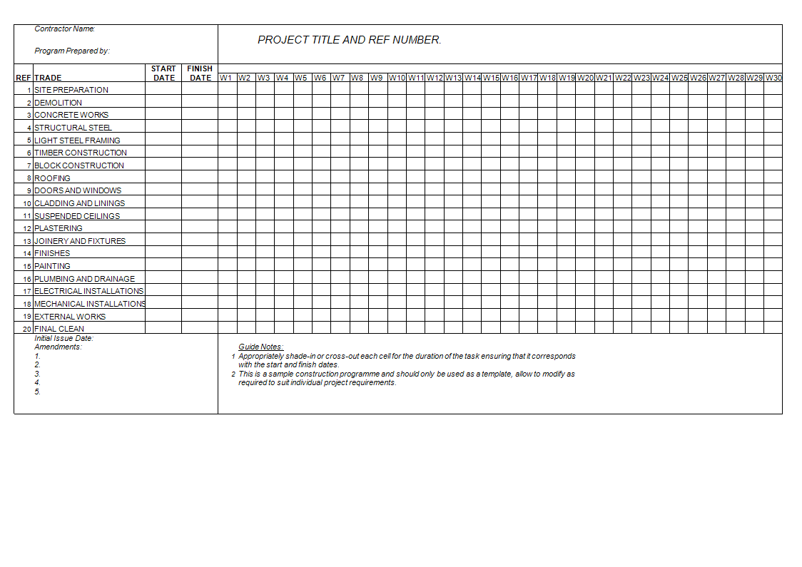 Construction schedule Excel worksheet main image