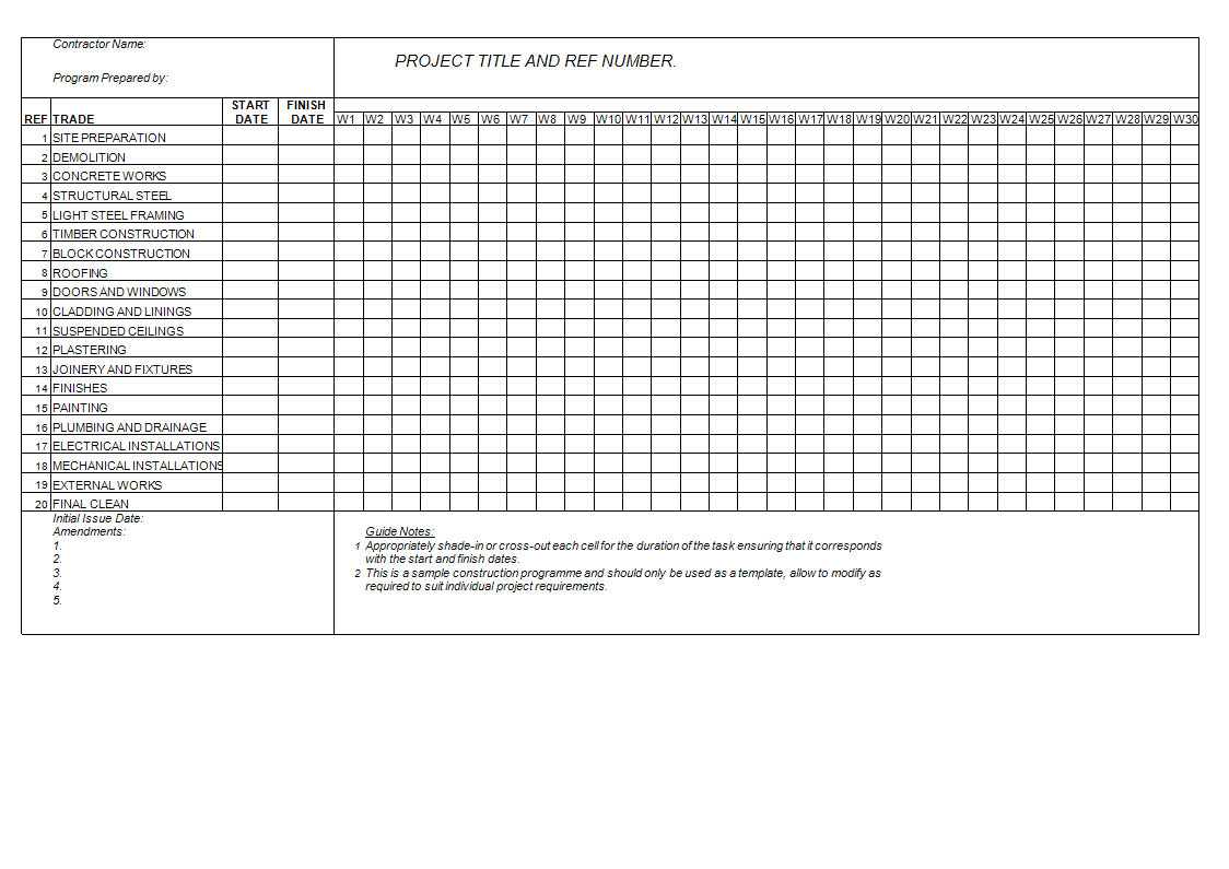 construction schedule excel worksheet modèles