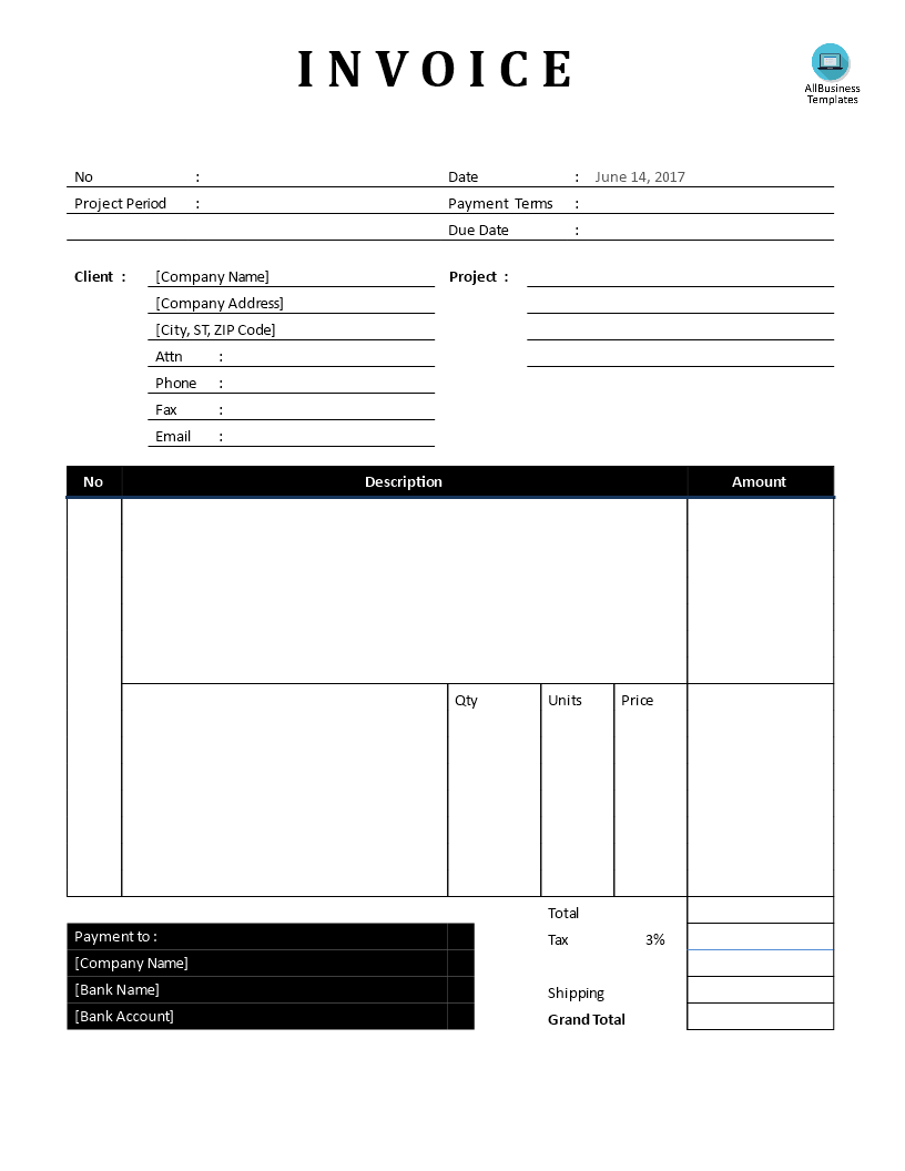 Invoice for Photography Business (hourly rate) 模板