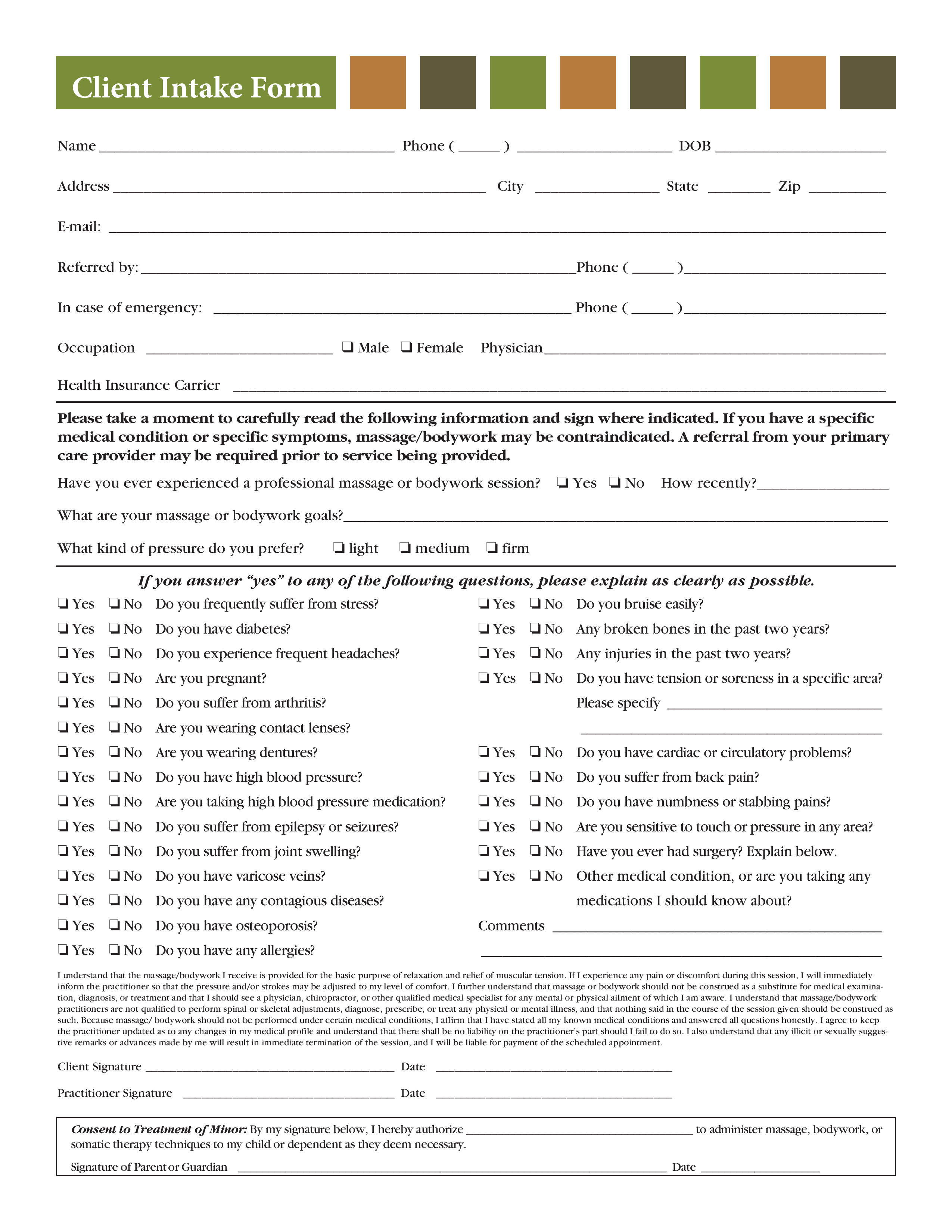 Free Printable Client Intake Forms