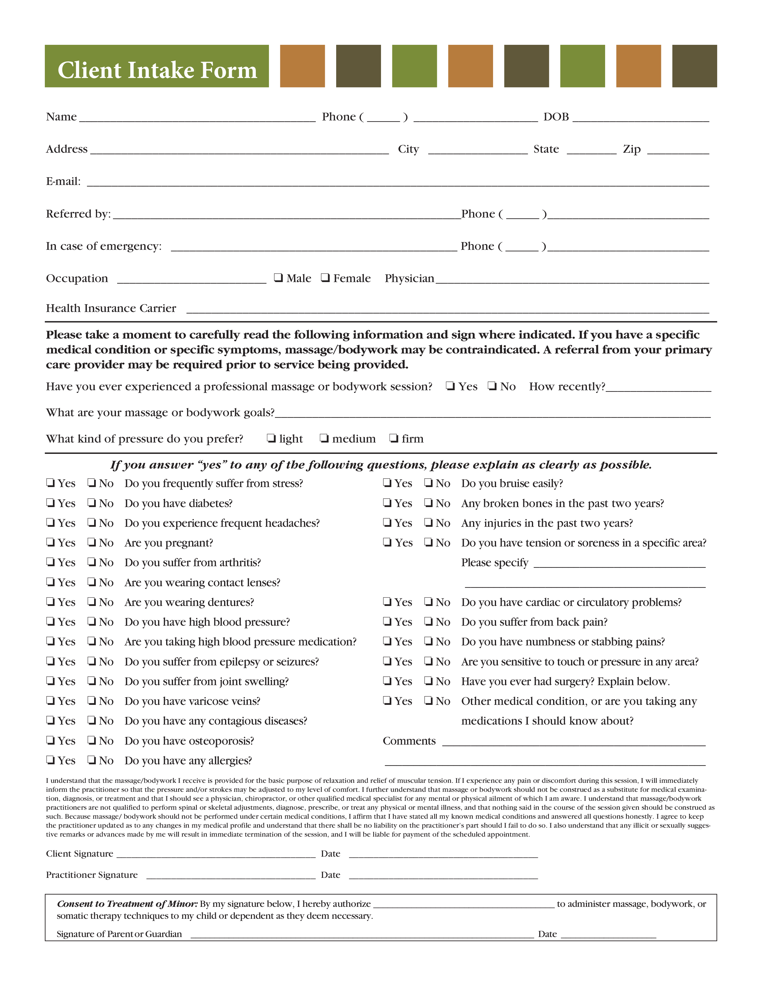 Free Client Intake Form Template