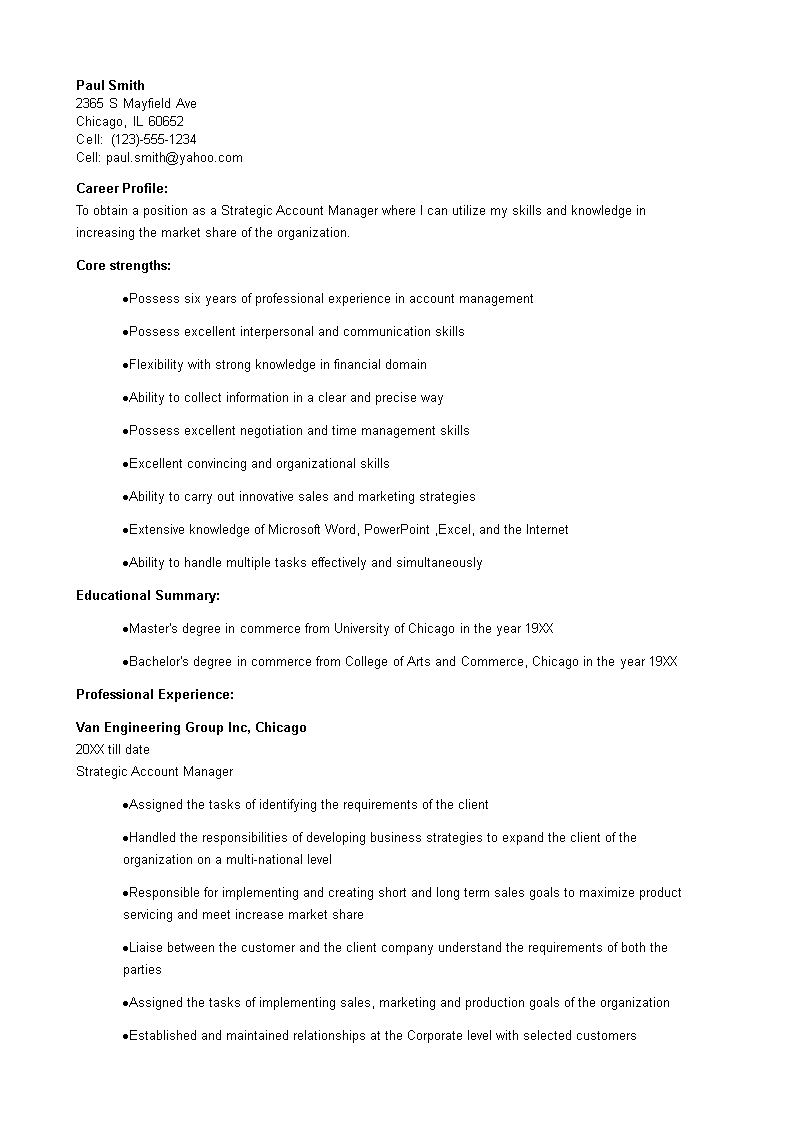 Strategic Account Manager Resume 模板