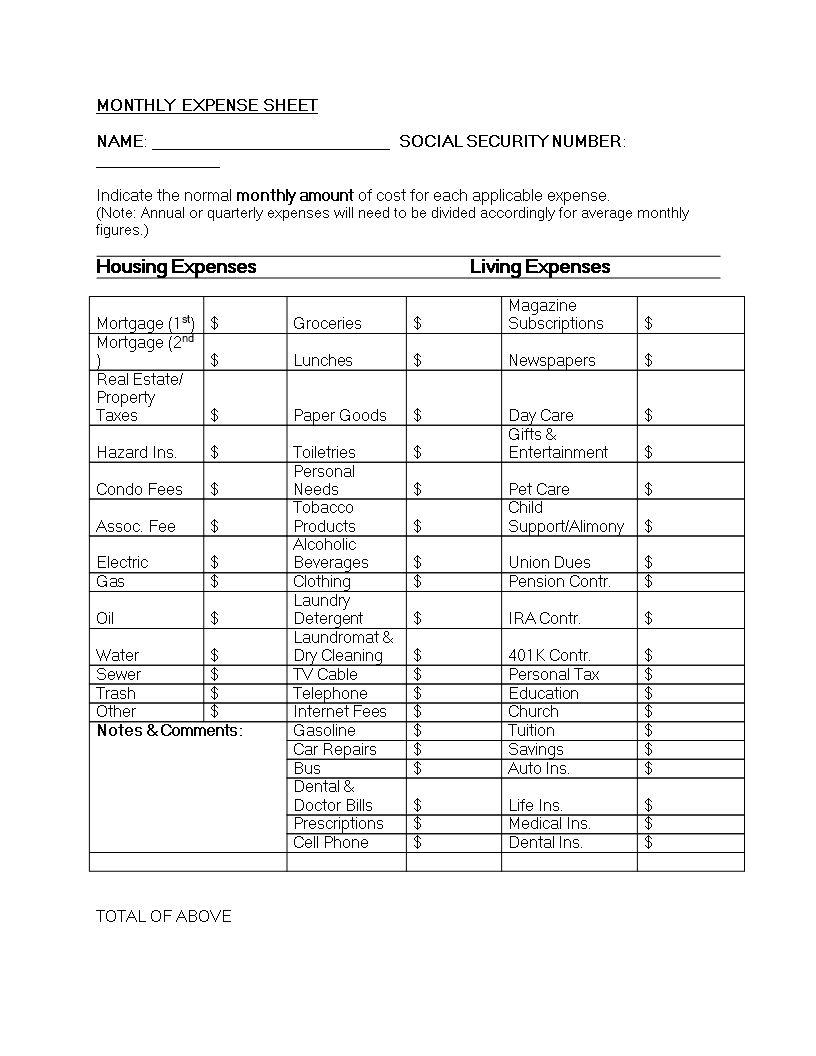 Personal Monthly Expense Sheet 模板