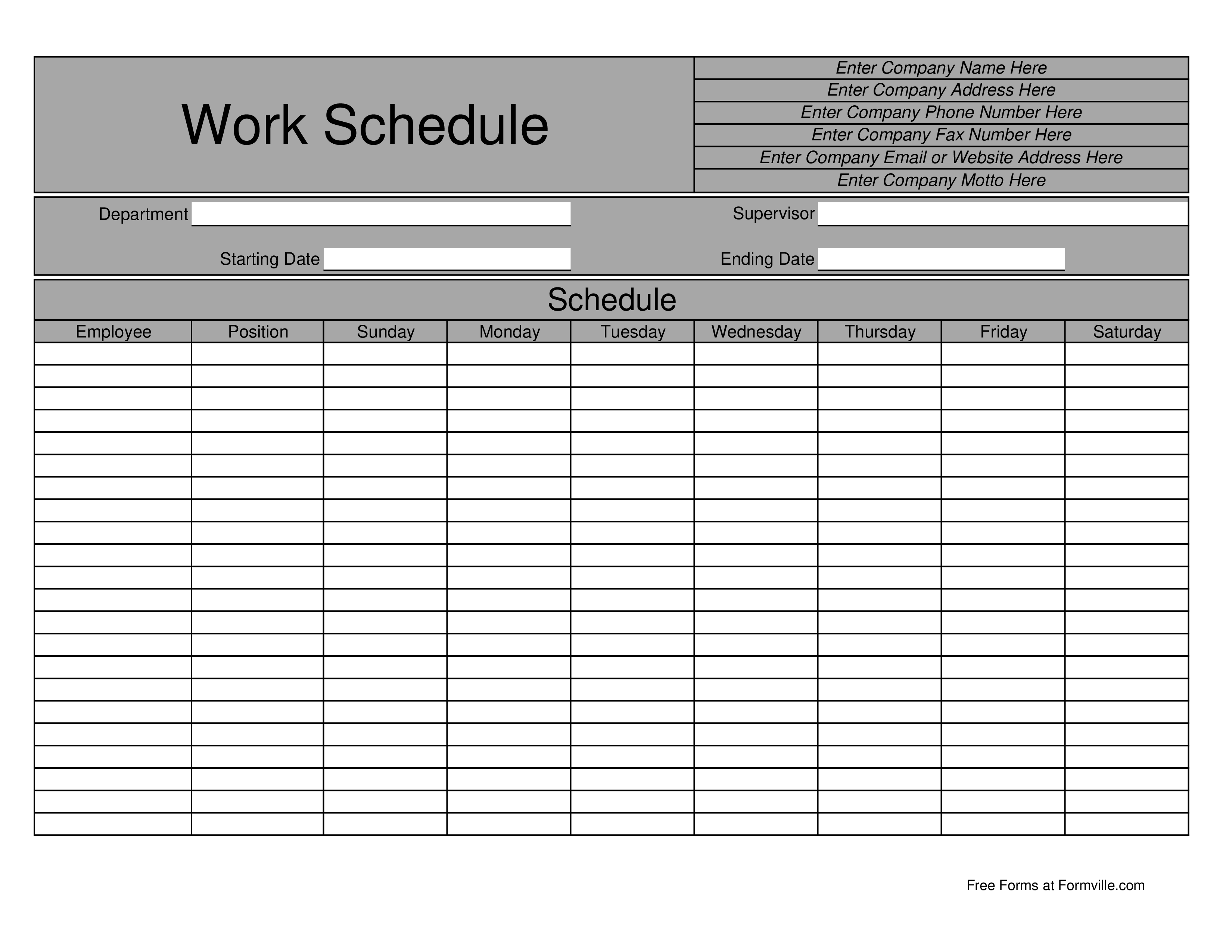 scheduling for work template