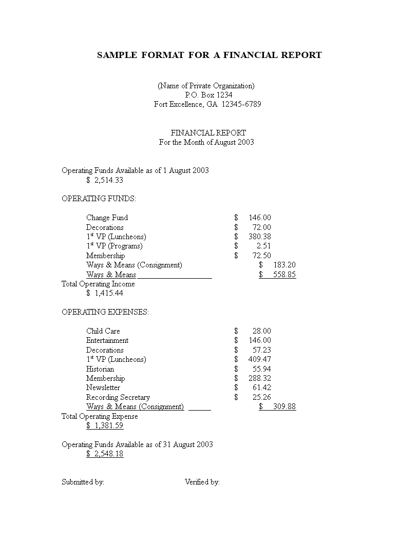 Simple Financial Report 模板