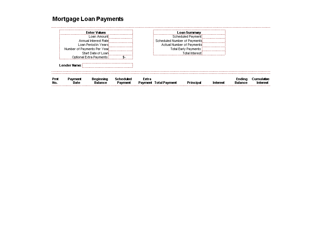 mortgage loan amortization schedule voorbeeld afbeelding 