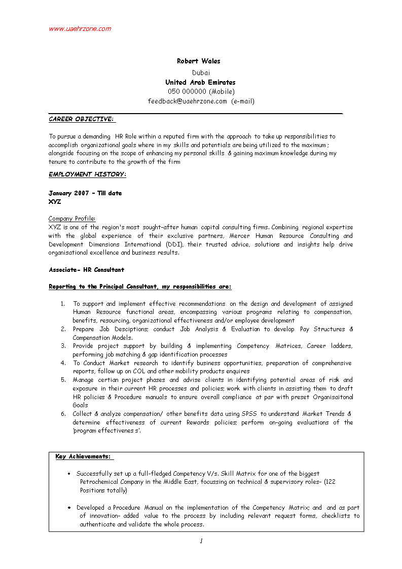 hr fresher resume format template