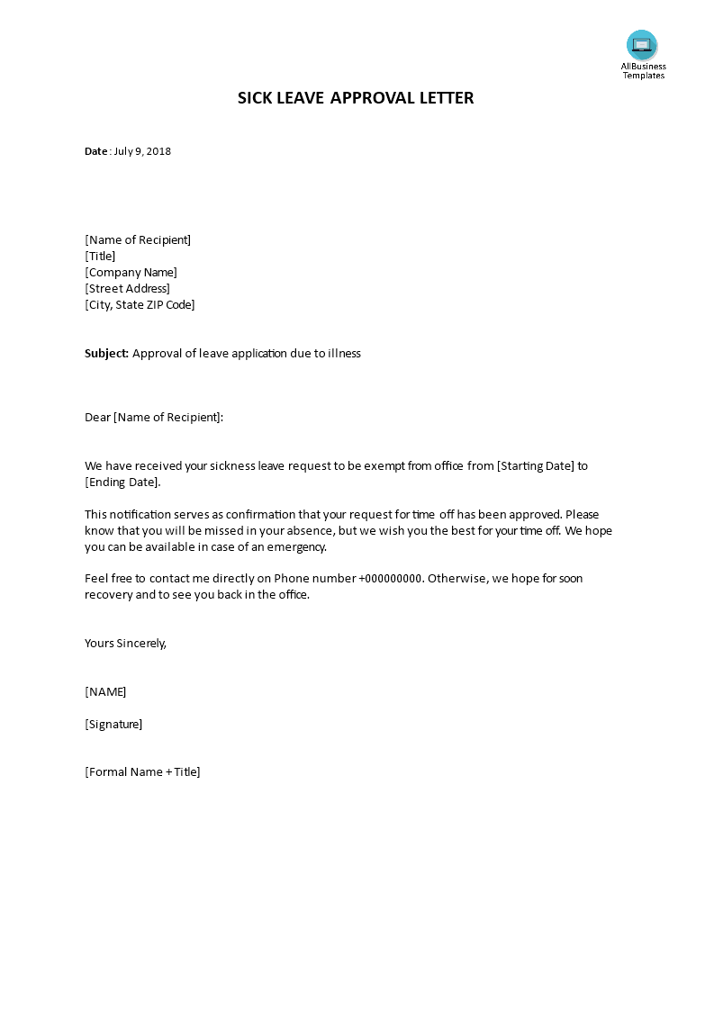 sick leave approval letter template