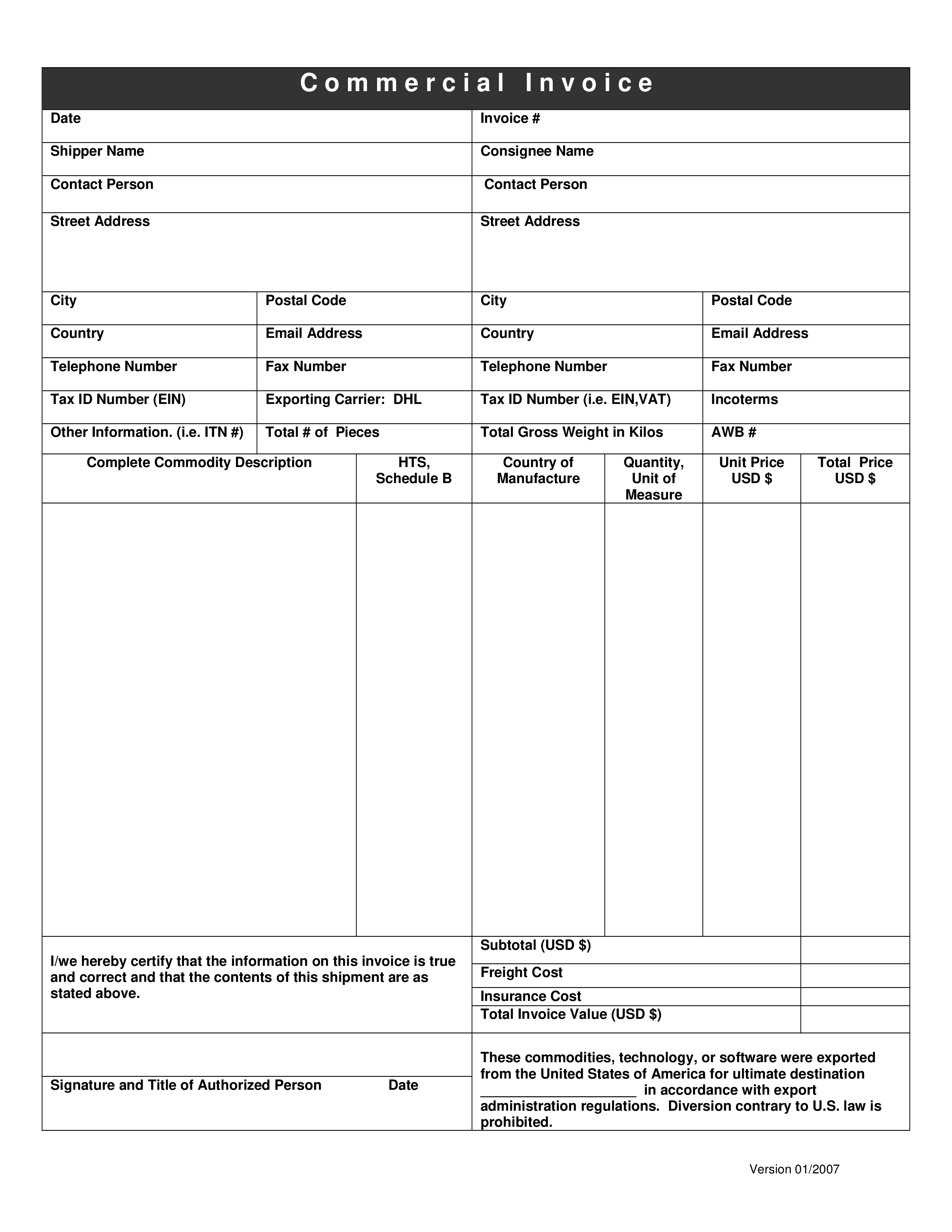 trading commercial invoice Hauptschablonenbild