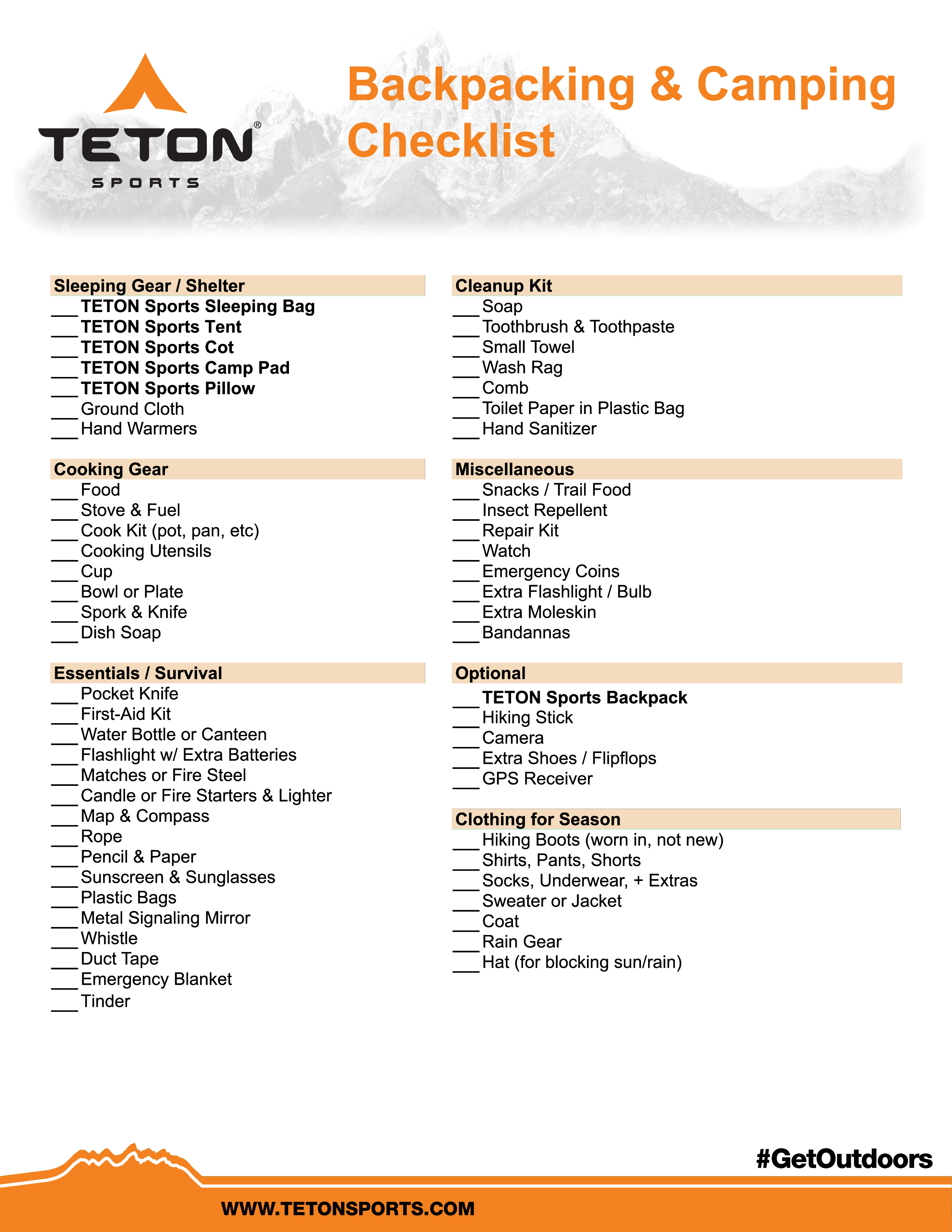 backpacking camping checklist template