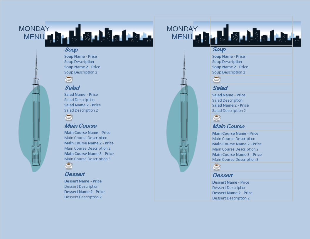 monday dinner menu template