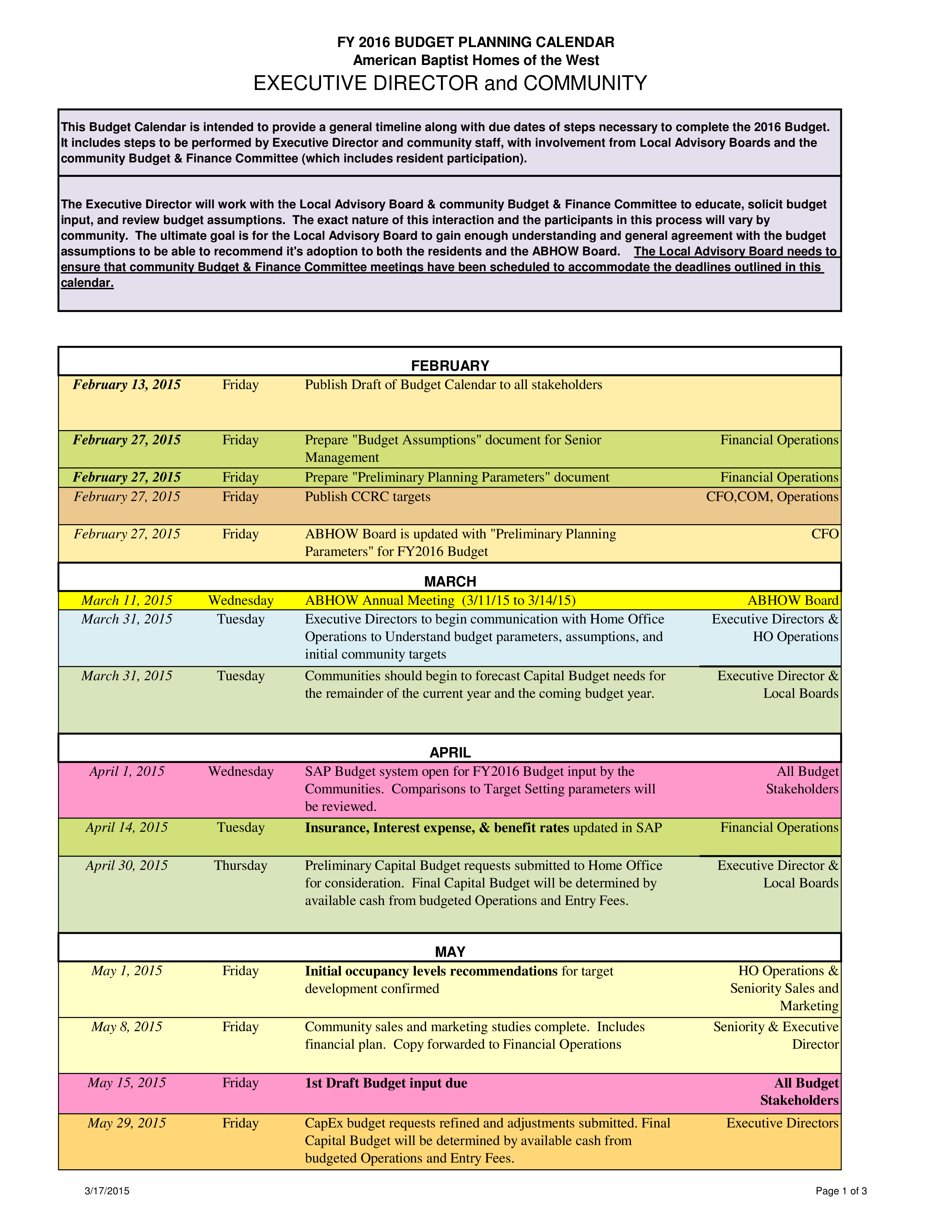 Printable Budget Calendar PDF 模板