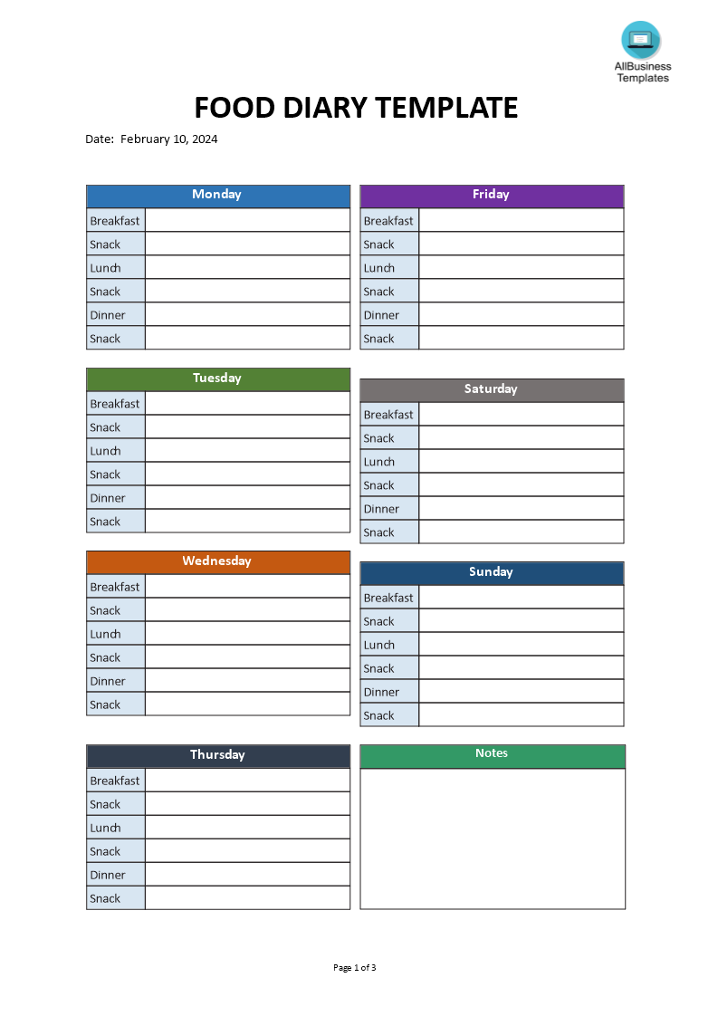 food journal template template