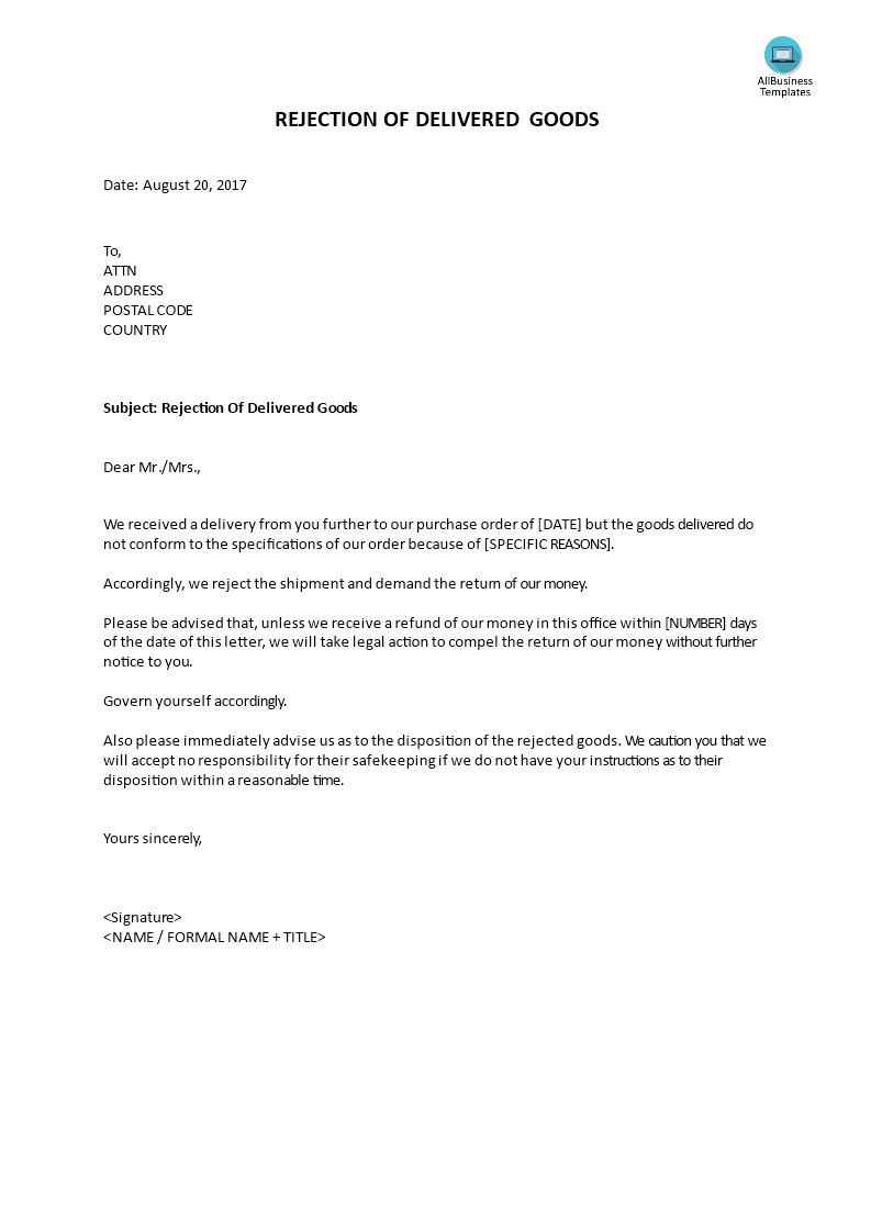 Rejection of delivered goods main image