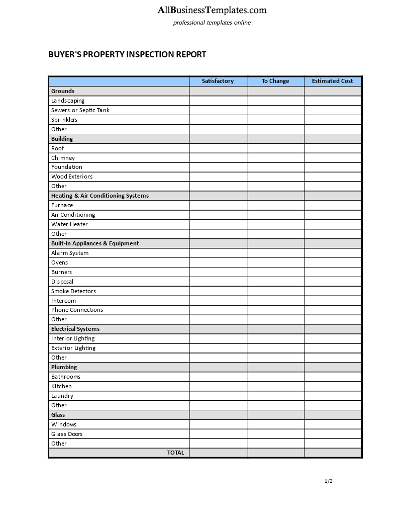 buyer's property inspection report voorbeeld afbeelding 