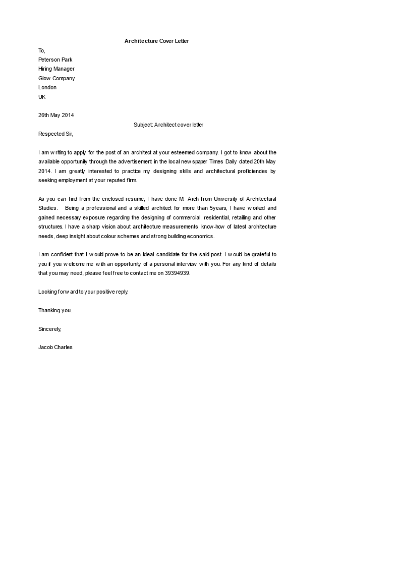 architect cover letter student