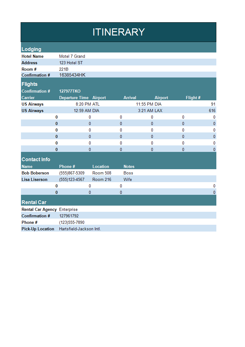 Itinerary Excel Templates At Allbusinesstemplates